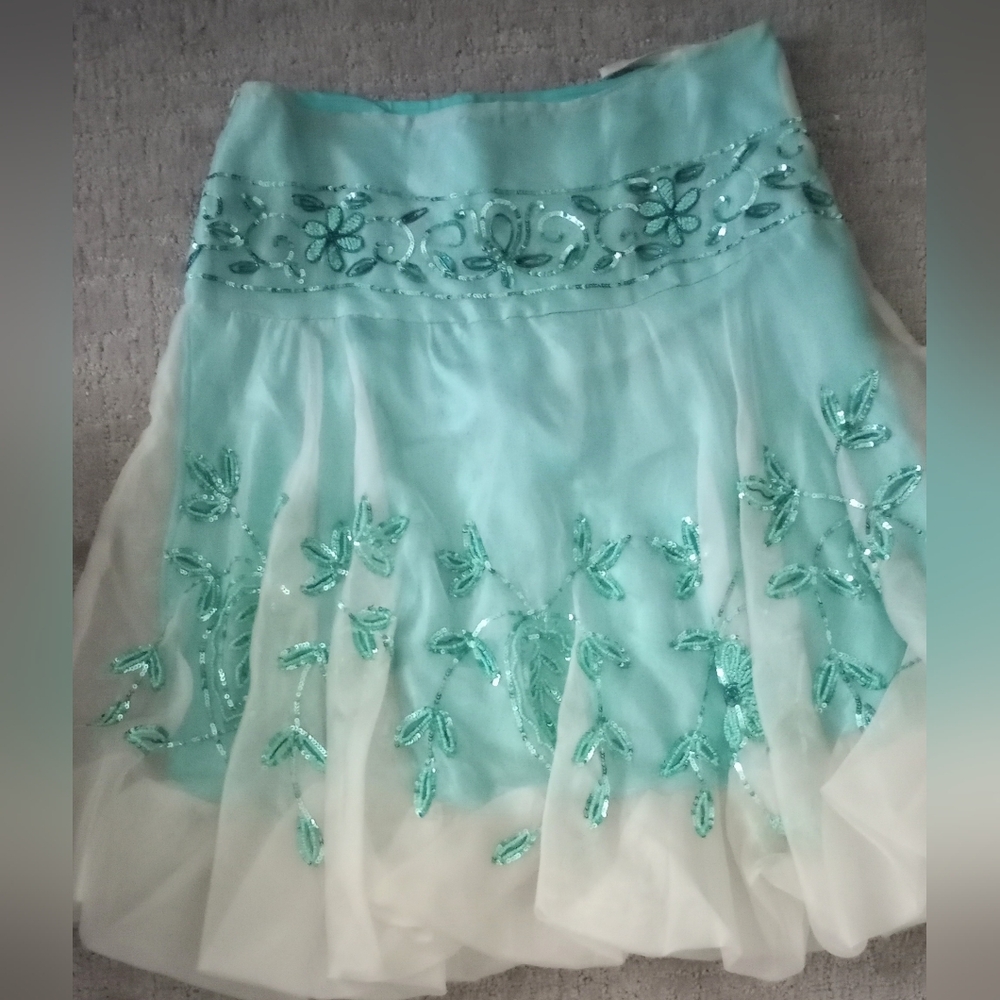 NEW PAPILLON 100%SILK SKIRT, SEQUINS & BEADS, SIDE ZIP, SizeM/M - Picture 3 of 4